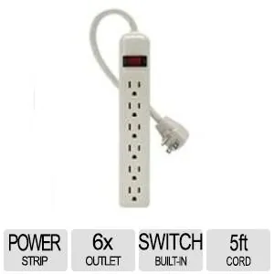 Belkin F9P609-05R-DP — BELKIN 6 OUTLET POWER STRIP - 5 FOOT CORD - WHITE