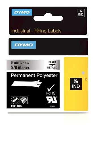 DYMO 18485 — DYMO RHINO 3/8IN X 18FT METALLIZED PERMANENT LABELS, WORKS IN ALL RHINO PRINTERS