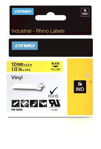 DYMO 18432 — RHINO 1/2 YELLOW VINYL LABELS