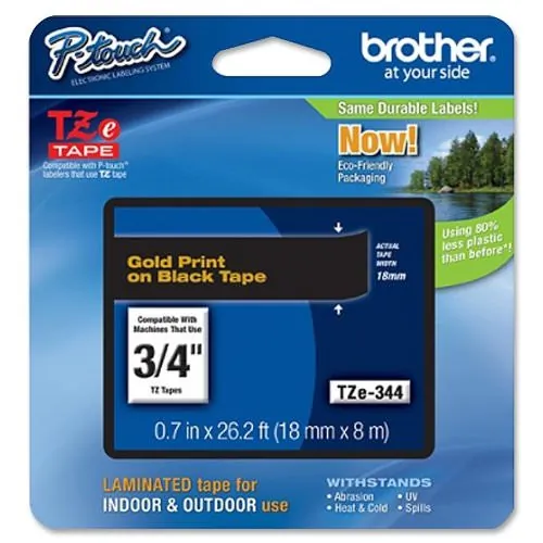 Brother TZE-344 — Brother P-touch TZe Laminated Label Tape - - DiameterTape - Black - Laminated - Easy to Read, Temperature Resistant, Customizable, Long Lasting, Peeling Resistant, Fade Resistant - 26.20 ft Roll Length - 1 Each