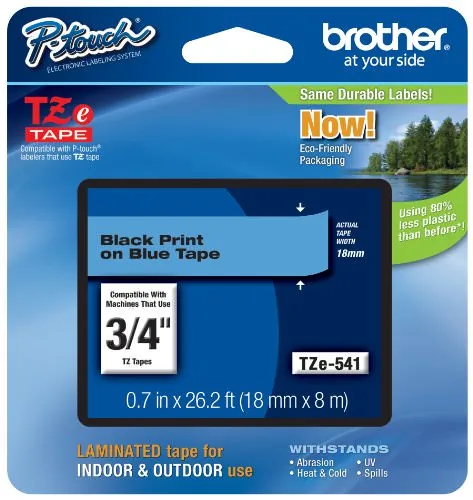 Brother P-touch TZe Laminated Label Tape - - DiameterTape - Blue - Laminated - Easy to Read, Temperature Resistant, Customizable, Long Lasting, Peeling Resistant, Fade Resistant - 26.20 ft Roll Length - 1 Each