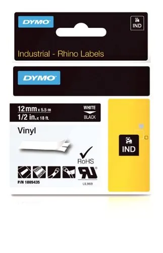 DYMO 1805435 — RHINO 1/2IN BLACK VINYL-12MM