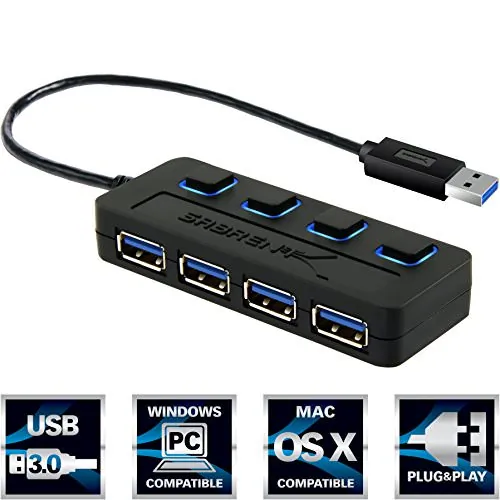 Sabrent HB-UM43 — 4-Port USB 3.0 Hub with Individual Power Switches
