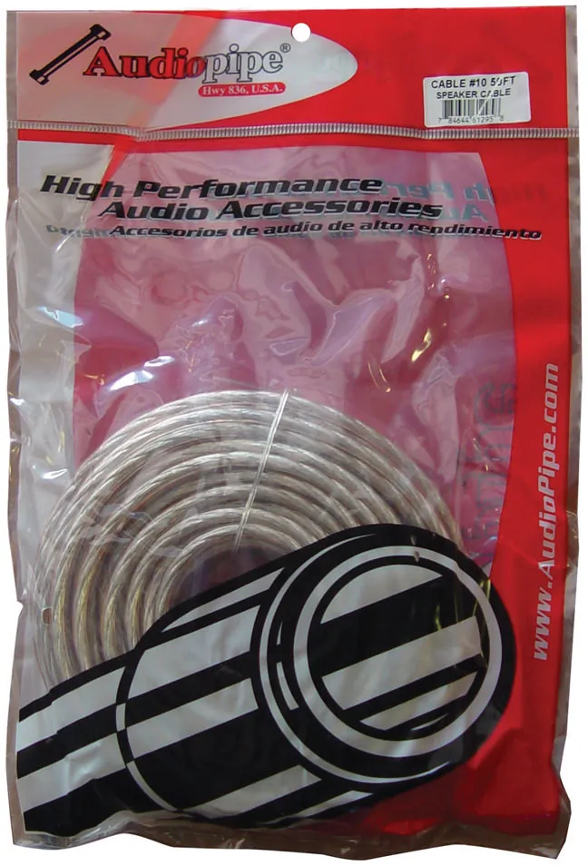Nippon Labs CABLE1050 — Audiopipe 10 Gauge Speaker Cable - 50ft Clear