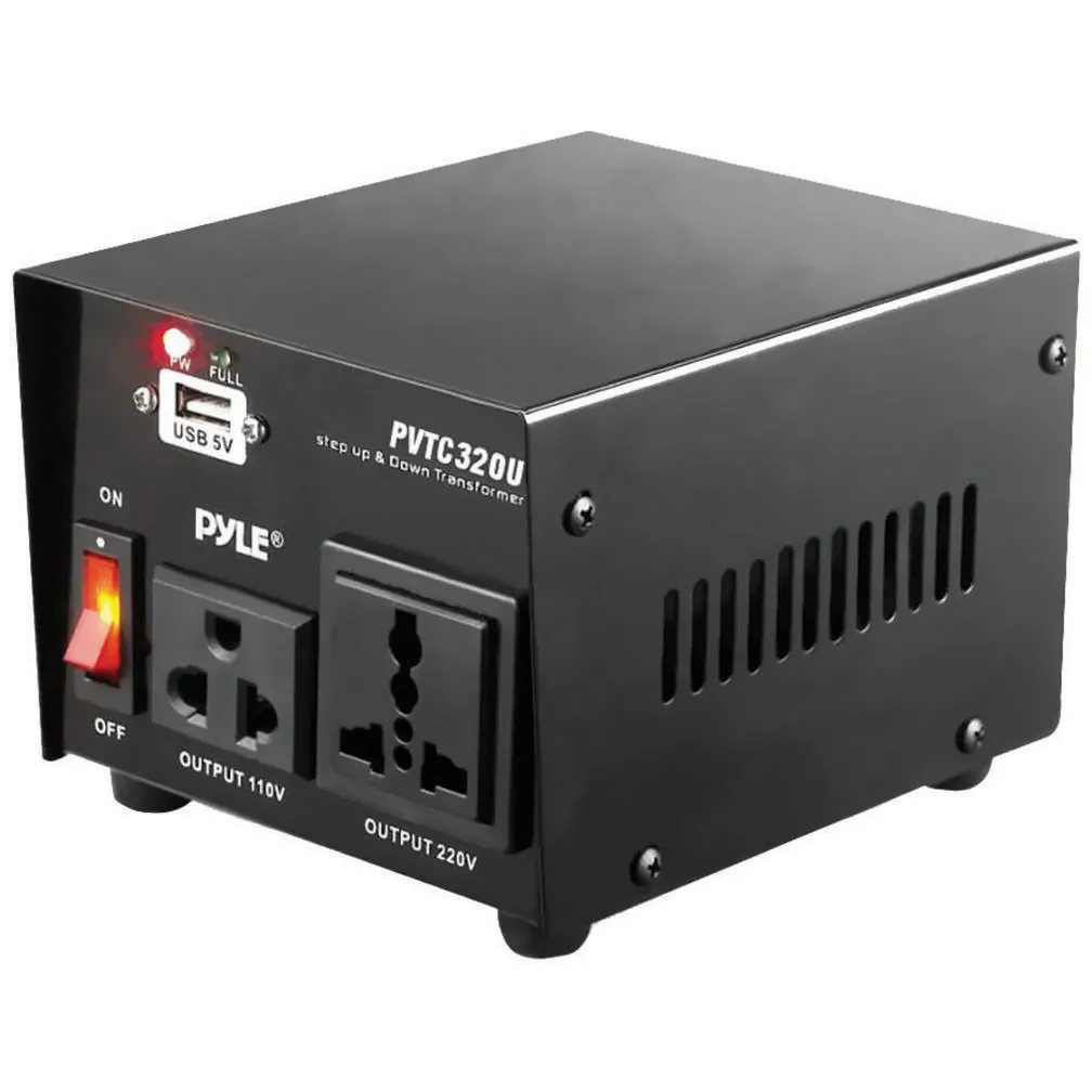 PYLE PEPYLPVTC320U — Pyle Pro PVTC320U Step Up & Down Voltage Converter Transformer with USB Charging Port (500 Watt)