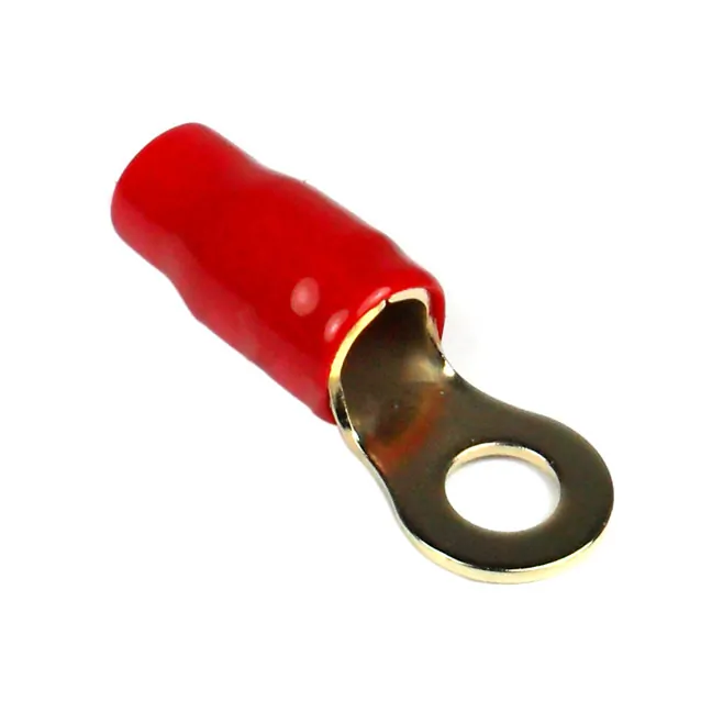 Xscorpion RT4R — Gold & Red Sleeve 4GA Ring Terminals - 10 Pack
