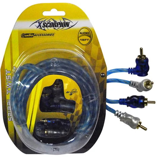 Xscorpion STP18 — Xscorpion 18' Right Angle RCA Cable - Blue/Platinum Twisted
