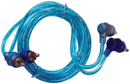Xscorpion STP3 — Xscorpion 3' Right Angle RCA Cable - Blue/Platinum Twisted