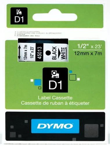 DYMO 45013 — DYMO LABELMANAGER D1 TAPE - SELF-ADHESIVE LABEL - BLACK ON WHITE - ROLL (0.47IN