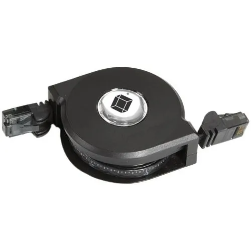 BLACK BOX CORPORATION CAT6-RETRACT — ONE END IS IN INCHES, OTHER IN CENTIMETERS. SMALL ENOUGH TO FIT IN LAPTOP CASE,