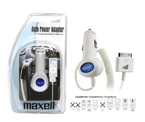 MAXELL 191211 — Maxell Car Charger for iPod and iPod Mini - 2ft Cord