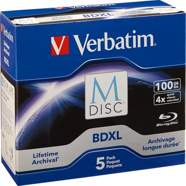VERBATIM 98913 — Verbatim M-Disc BDXL, 100GB, 4X, Branded Surface, 5PK Jewel Case