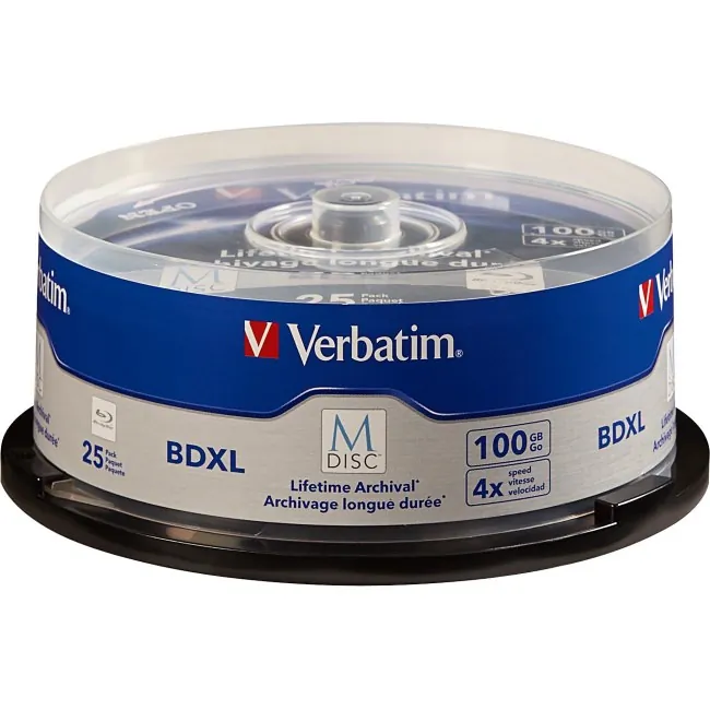 VERBATIM 98914 — Verbatim M-Disc BDXL, 98914, 100GB, 4X, Branded Surface, 25PK Spindle