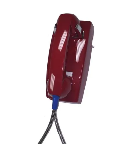 Cortelco ITT-2554-AHCNDL-RD — Red Wall Phone with Metal Cradle and Armored Cord