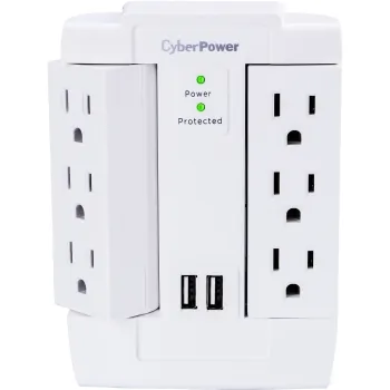CyberPower CSP600WSURC2 — 6 OUTLET SWIVEL WALL TAP 1200J, 2 USB 2.4A, WHITE