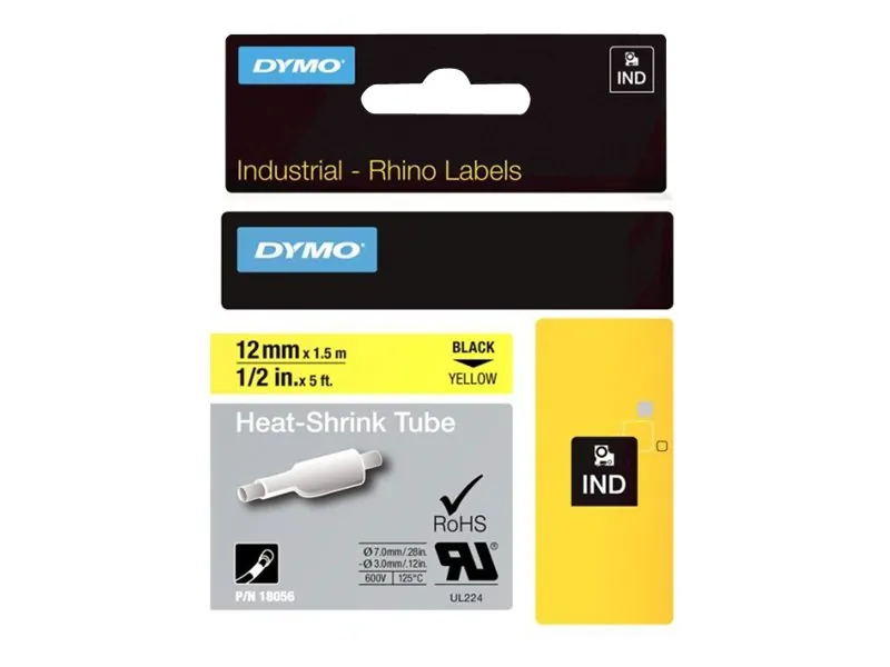 DYMO 18056 — DYMO RHINO 1/2IN X 5FT, YELLOW HEAT SHRINK TUBES
