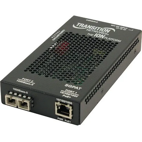 Lantronix SGPAT1013-105-NA — 10/100/1000 POE+ RJ-45 TO 1000BASE-SX MM SC MEDIA CONVERTER W/ -NA POWER