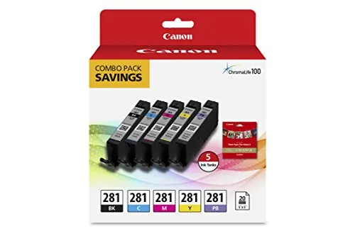 CANON 2091C006 — CLI-281 COMBO INK PACK WITH GLOSSY PHOTO PAPER (20 SHEETS, 5X5 INCH )