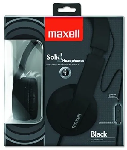 MAXELL 290103 — SOLID 2 HEADPHONE WITH MIC - BLACK S2-HP