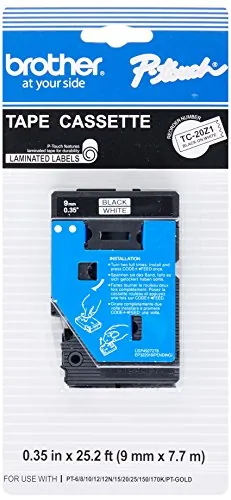 Brother TC20Z1 — LAMINATED TAPE - BLACK ON WHITE - P-TOUCH LAMINATED LABEL TAPE. 1PK 3/8" (9MM)