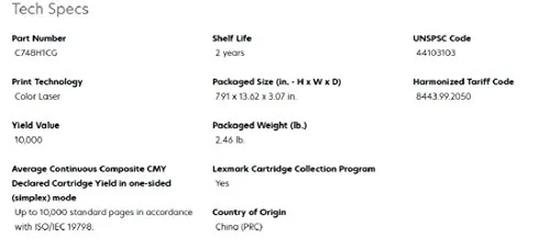 Lexmark C748H1CG — Lexmark High Yield Laser Toner Cartridge - Cyan - 1 Each - 10000 Pages