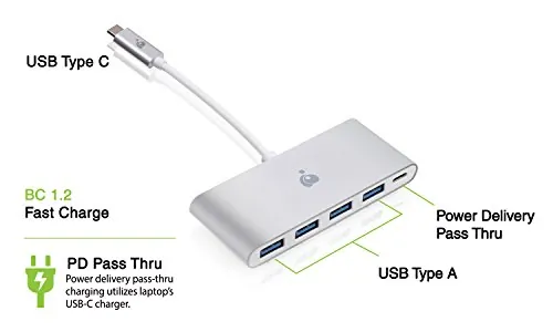 IOGear GUH3C4PD — IOGEAR USBC TO 4PORT USBA HUB EXPANDS YOUR LAPTOP USB PORT INTO4 ADDITIONAL USB