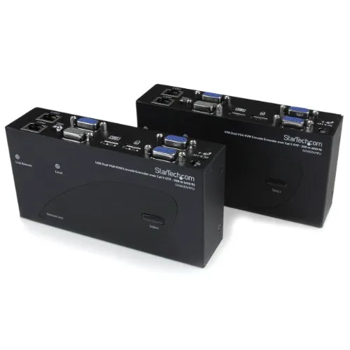 STARTECH SV565DUTPU — USB Dual VGA over Cat5 KVM Console Extender - 650 ft / 200m - Operate a Dual VGA, USB-enabled PC up to 650ft away, as if it was installed locally - Access your KVM over long distances while not exposing yourself to the network security risks of IP KVMs - Make your KVM remotely accessible with a KVM Extender