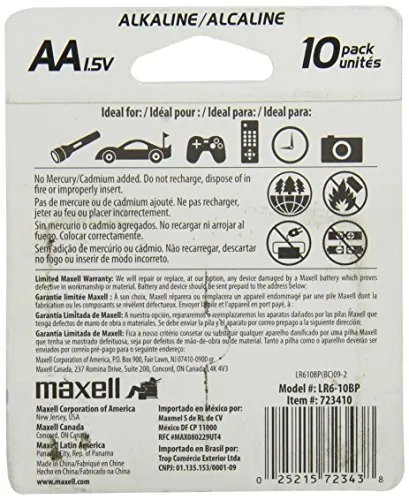 MAXELL 723410Lr610bp — Maxell(R) 723410 - LR610BP Alkaline Batteries (AA; 10 pk; Carded)
