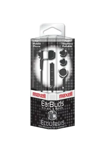 MAXELL 190300 — IE-MIC BLK EARBUD W/MIC WIRED 3.5MM
