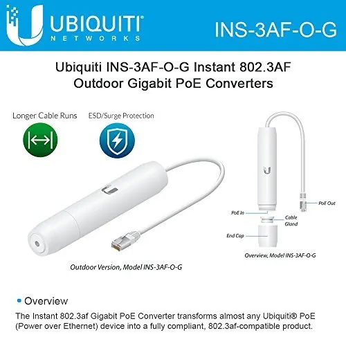Ubiquiti INS-3AF-O-G — Outdoor Instant 802.3af Gigabit PoE Adapter