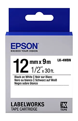 EPSON LK-4WBN — LABEL WORKS 12MM BLACK ON WHITE LABEL TAPE CARTRIDGE