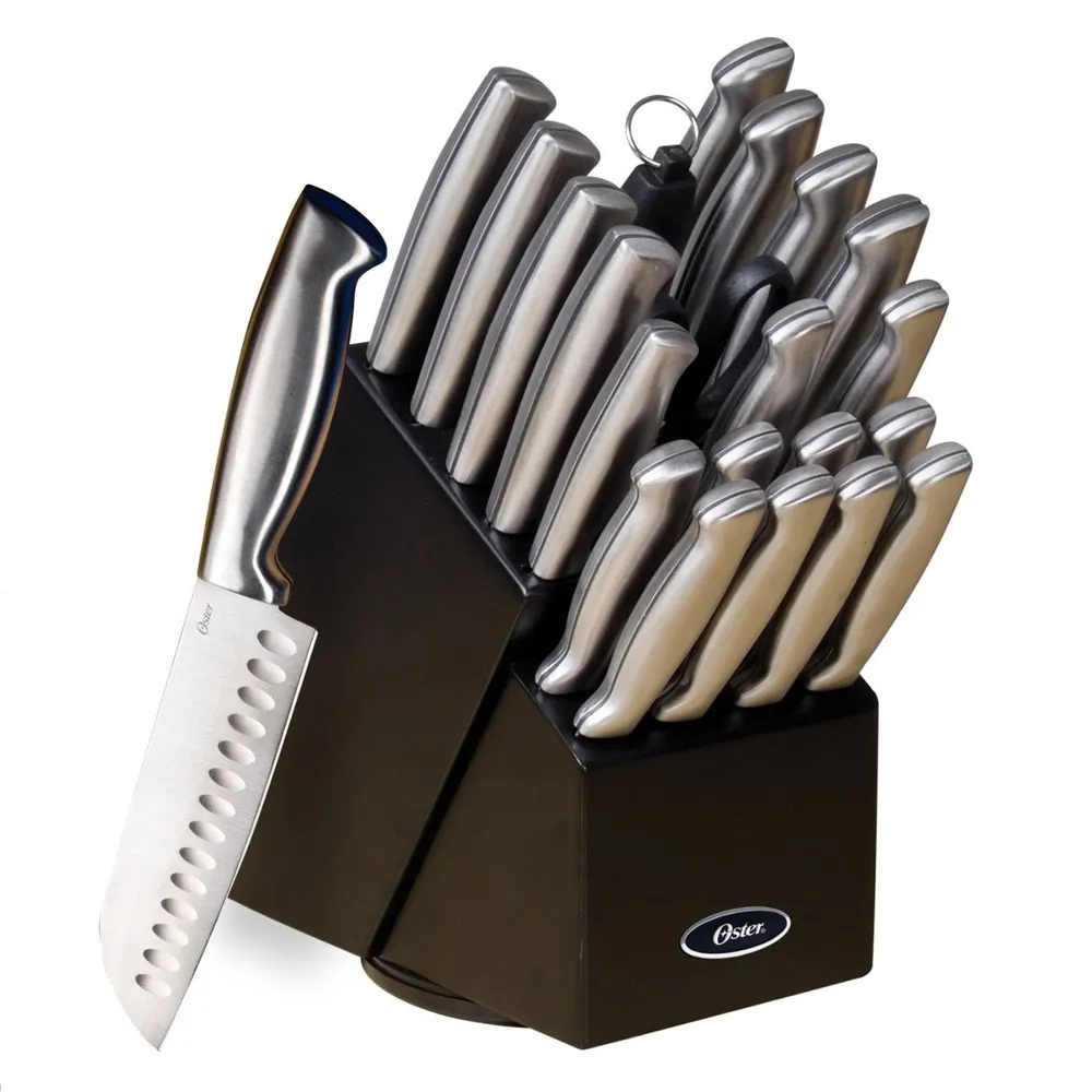 OSTER 70562.22 — Oster Baldwyn 22 Piece Stainless Steel Cutlery Set with Stainless Steel Handles and Wooden Block