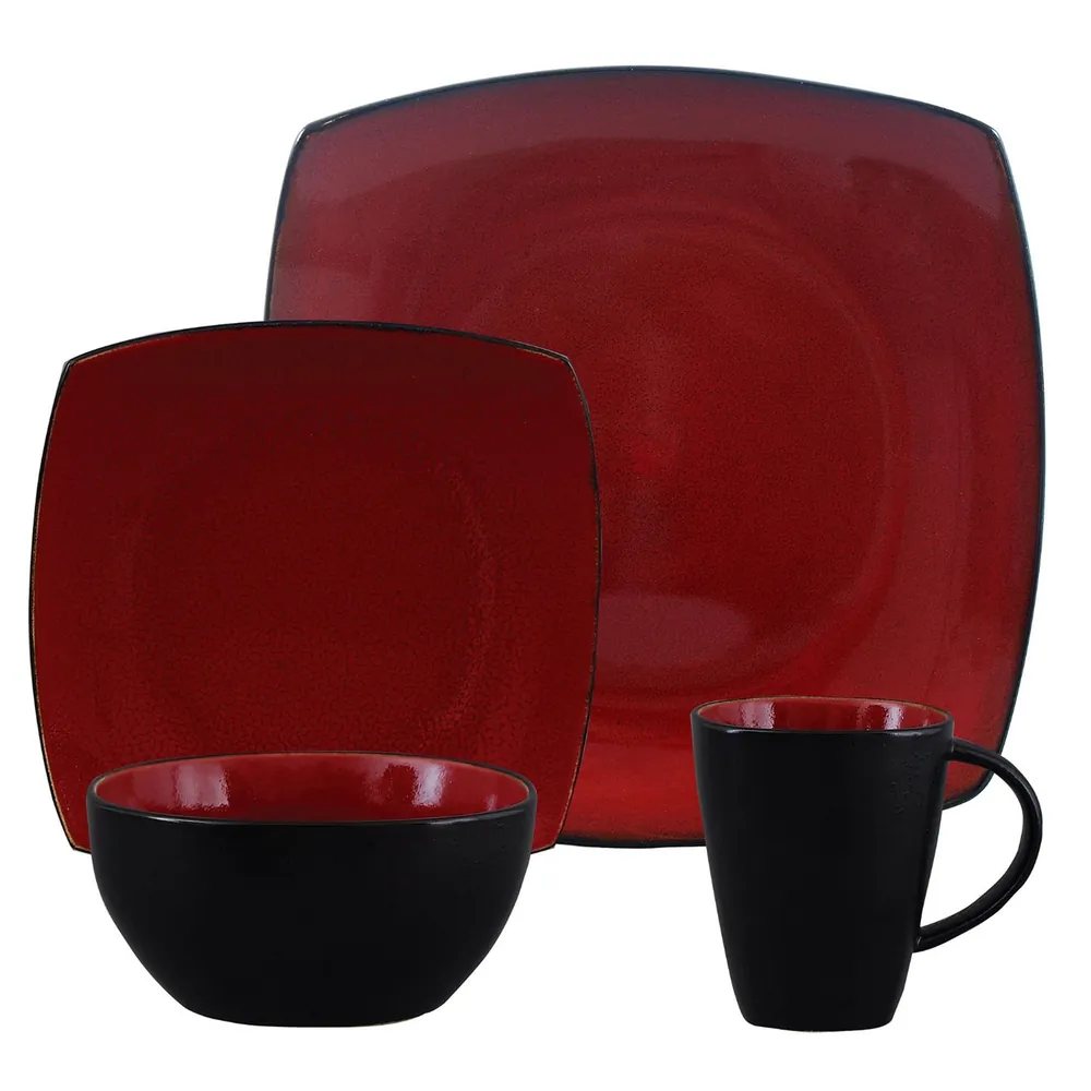 Gibson 61220.16RM — Gibson Elite Soho Lounge Square 16-Piece Dinnerware Set, Red