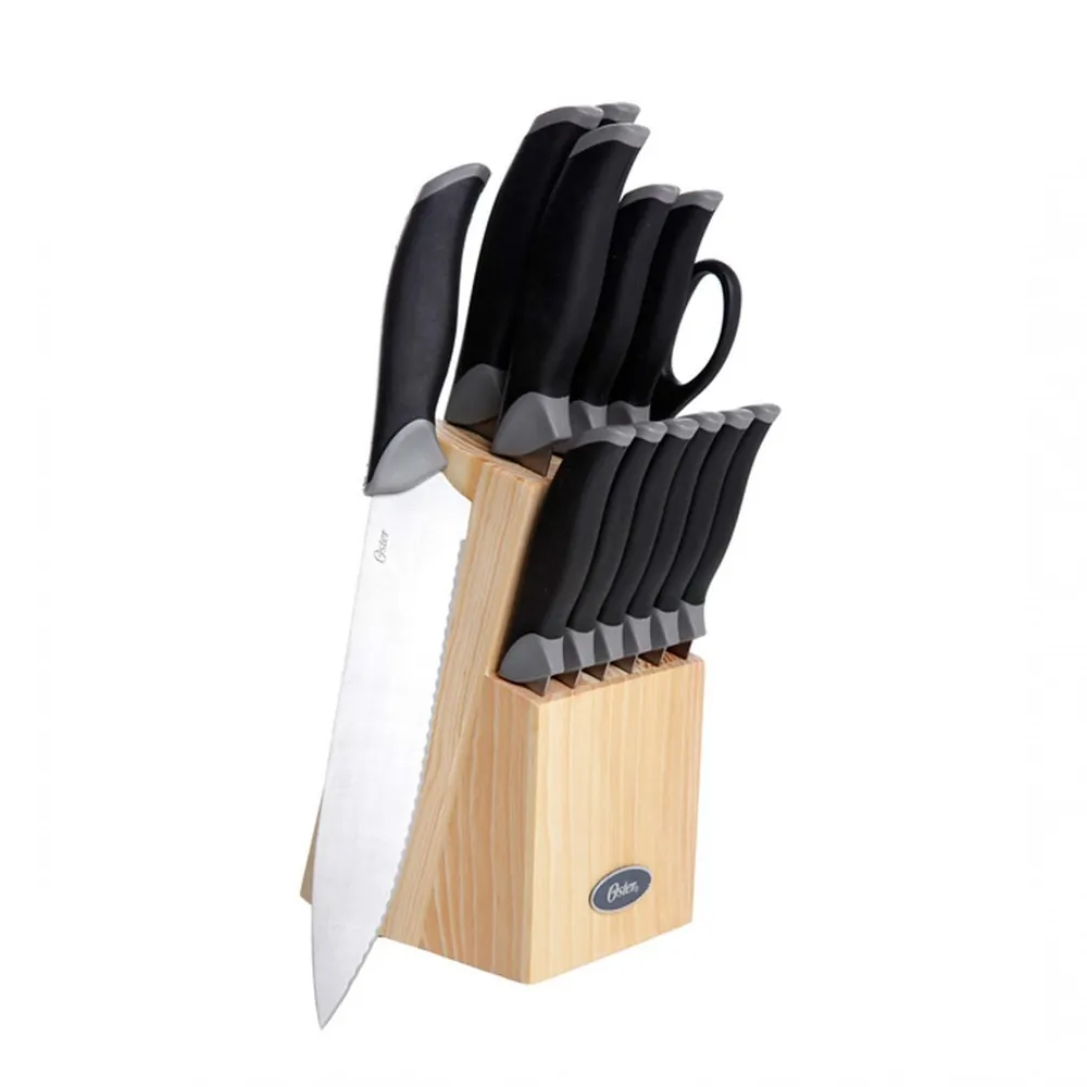 OSTER 91607.14 — Oster Lingbergh 14 Piece Stainless Steel Cutlery Knife Set with Pine Wood Block