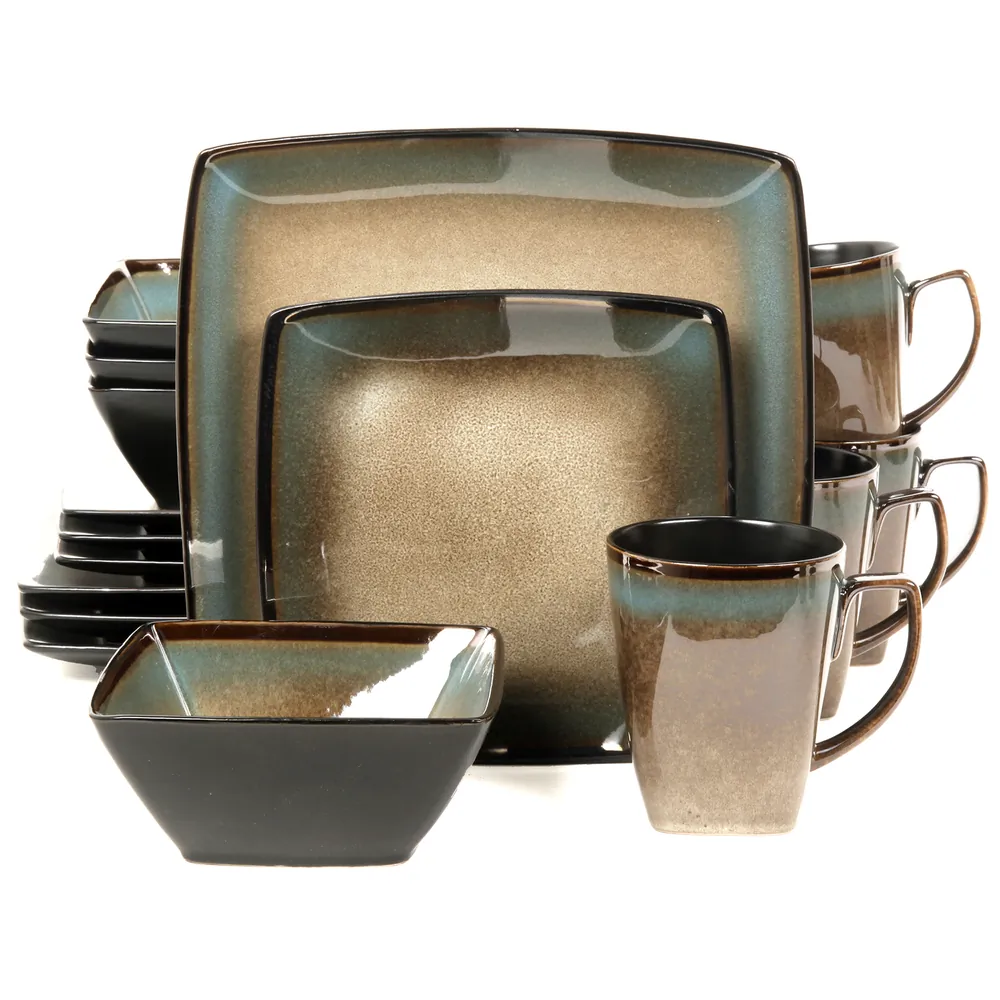 Gibson 92131.16 — Gibson Elite Tequesta 16-Piece Square Dinnerware Set, Taupe