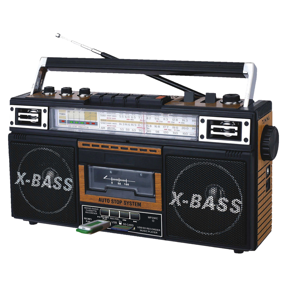 QUANTUM FX J-22U-WOOD - QFX AMFMSW1-SW2 4 Band Radio and Cassette to MP3 Converter, 