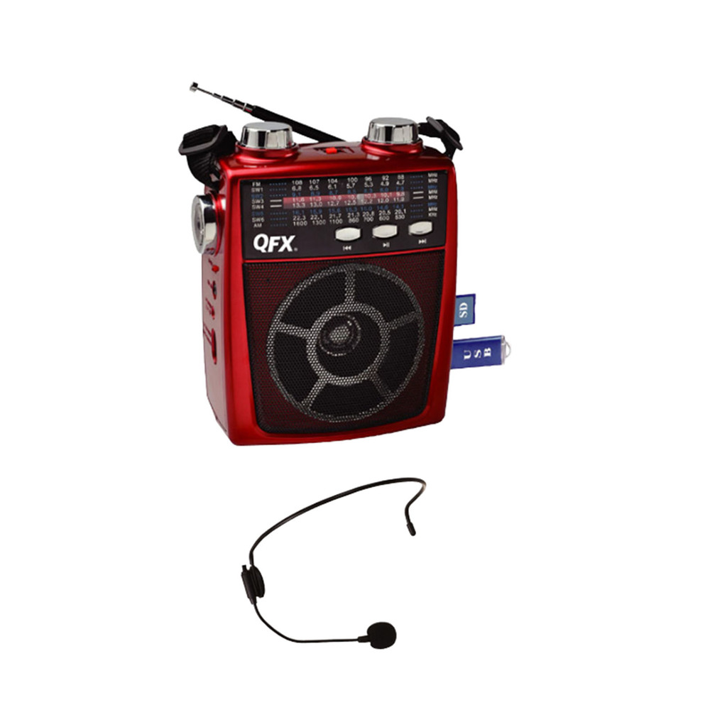 QUANTUM FX CS-170-RED - QFX Portable Pa system USBSD and AMFMSW1-6 Radio 8 Band Radi