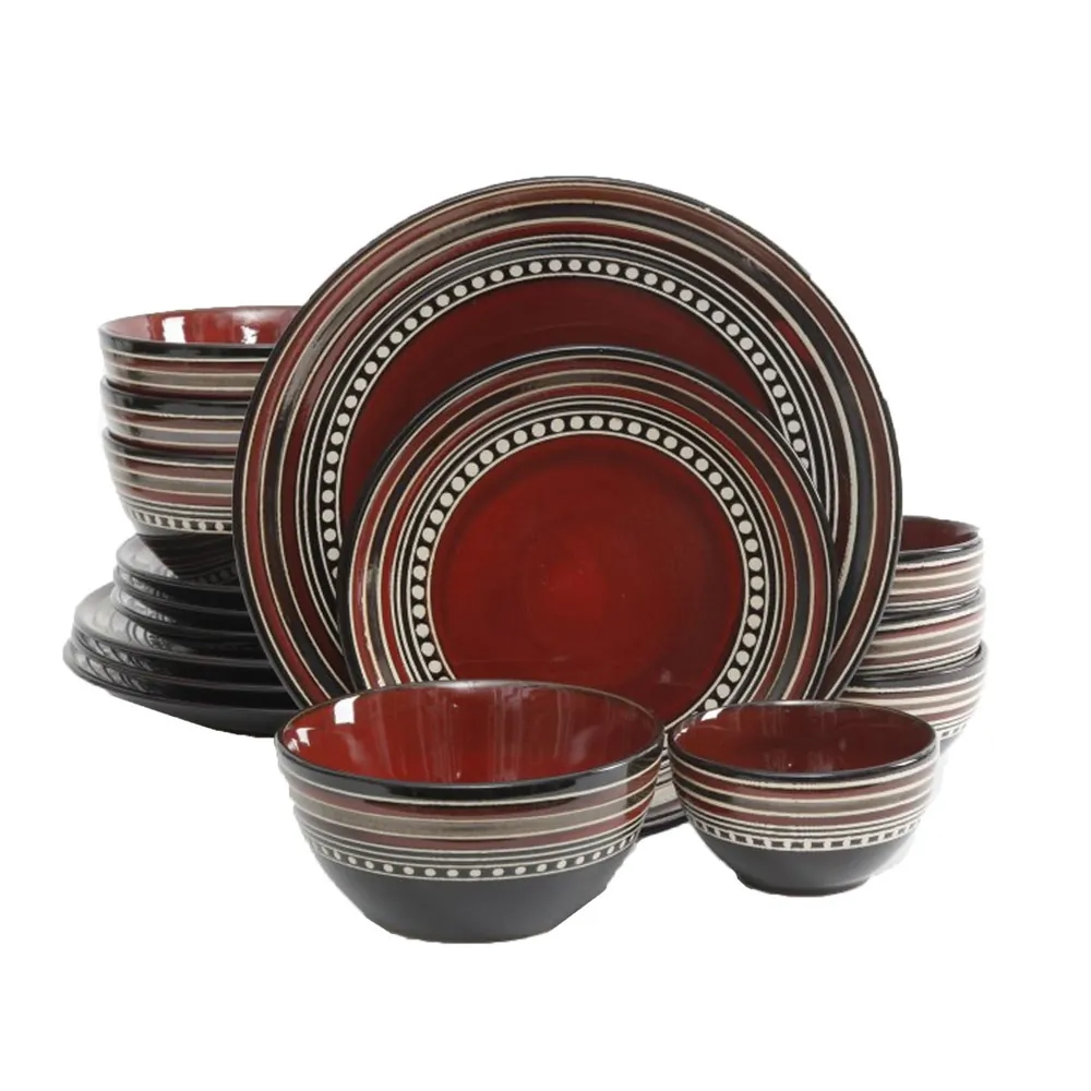 Gibson 92744.16 — Gibson Elite Café Versailles 16 Piece Double Bowl Dinnerware Set - Red