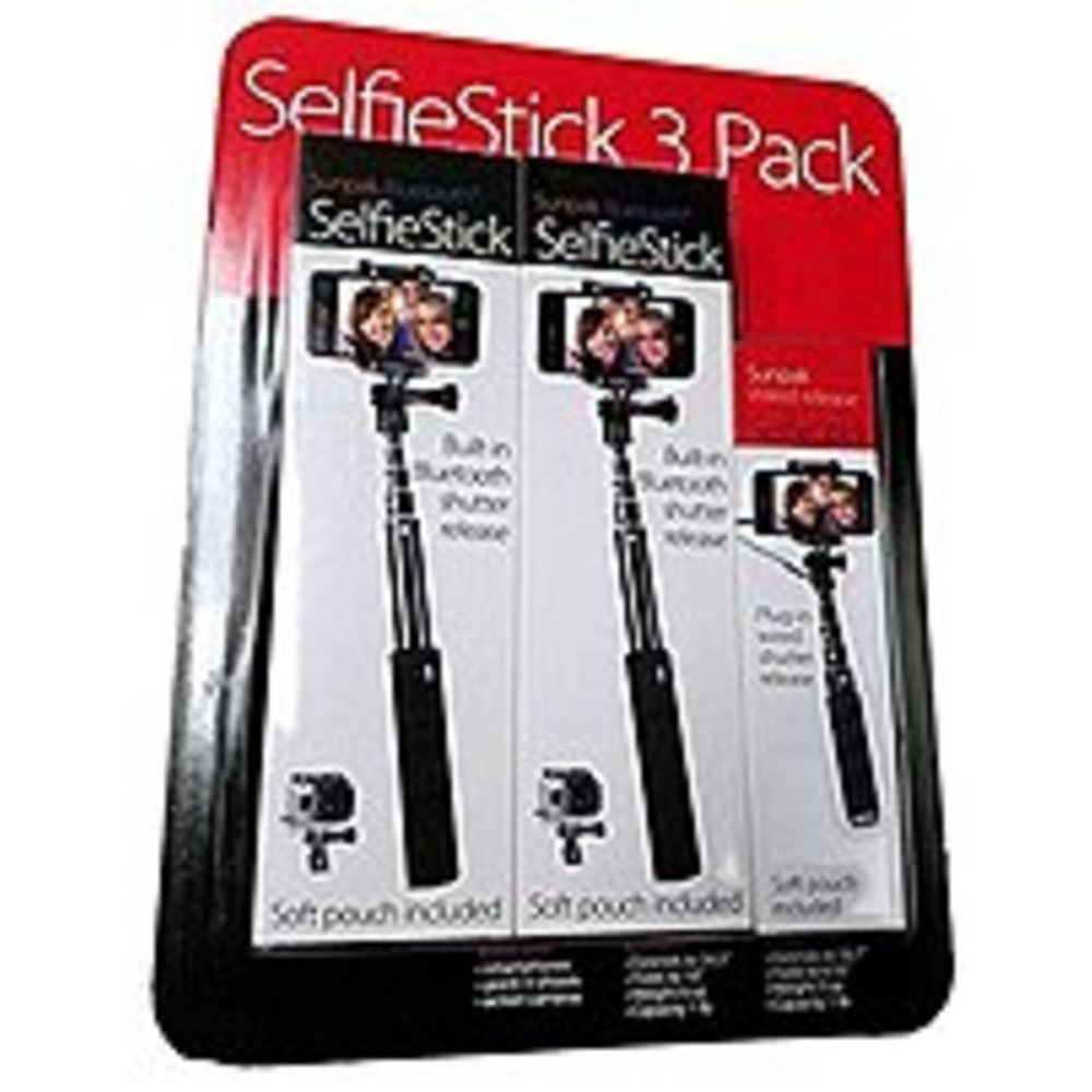 Sunpak 090729613032 - Sunpack 090729613032 3 Pack Selfie Stick - 2 Bluetooth1 Wire