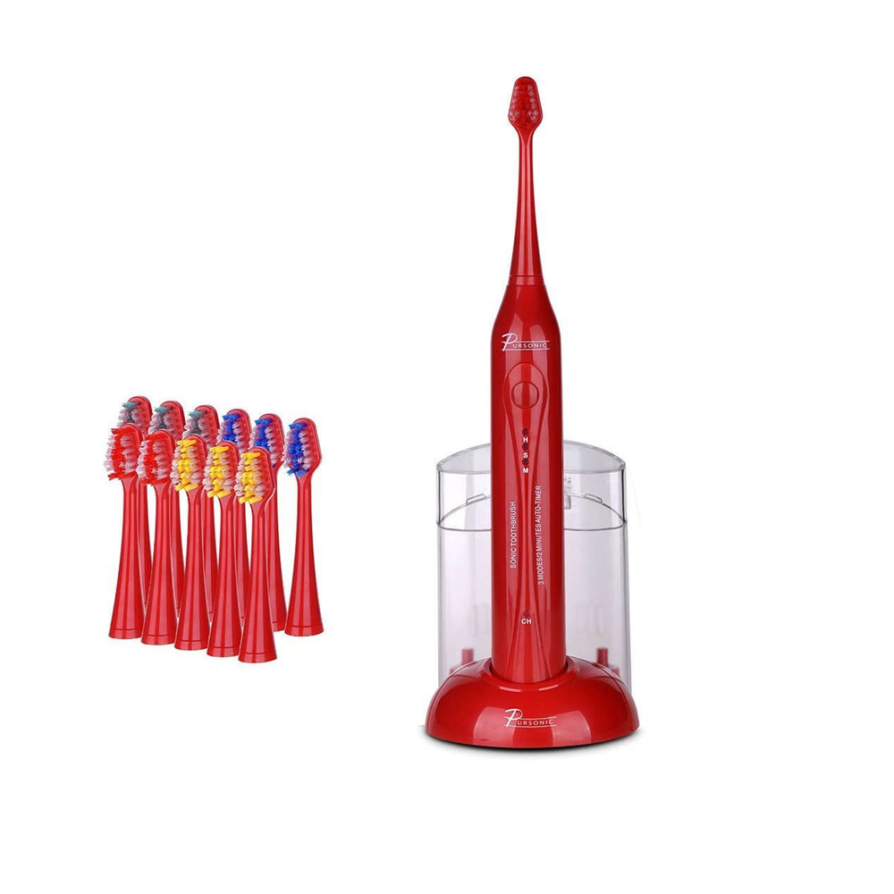 PURSONIC S420RD - Pursonic High Power Rechargeable Sonic Toothbrush with 12 Br
