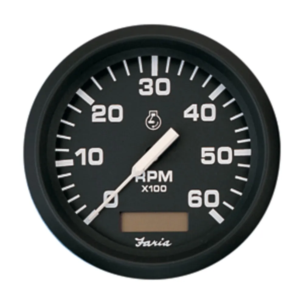 Faria Beede Instruments 32832 — Faria Euro Black 4" Tachometer w/Hourmeter - 6,000 RPM (Gas - Inboard)