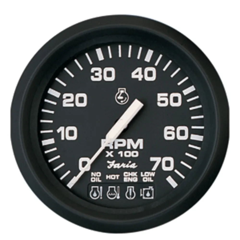 Faria Beede Instruments 32850 — Faria Euro Black 4" Tachometer w/Systemcheck 7000 RPM (Gas) f/ Johnson / Evinrude Outboard)