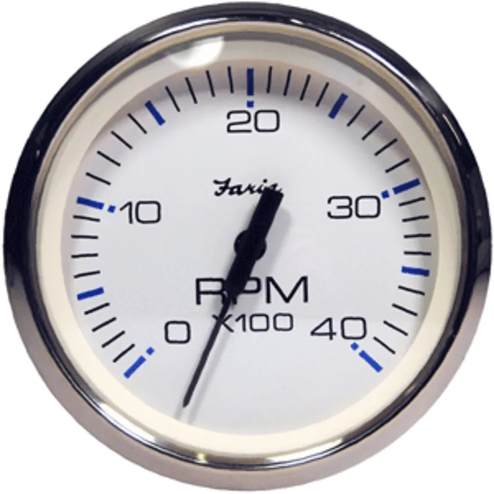 Faria Beede Instruments 33818 — Faria Chesapeake White SS 4" Tachometer - 4000 RPM (Diesel) (Magnetic Pick-Up)