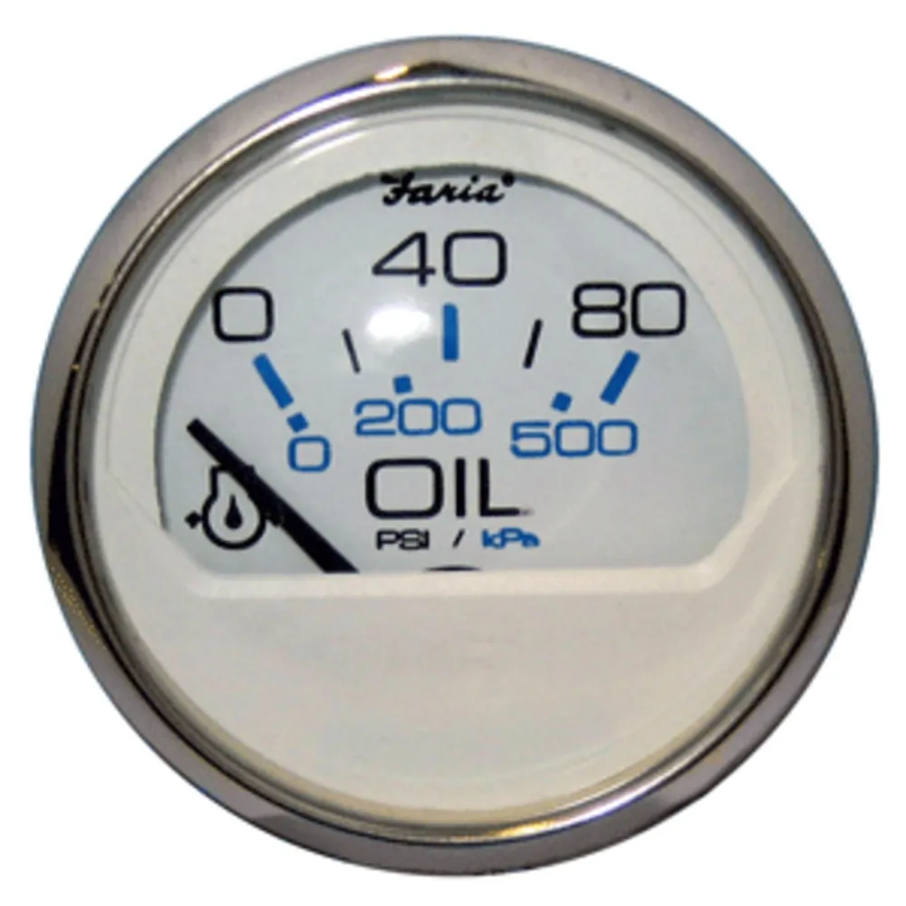 Faria Beede Instruments 13802 — Faria Chesapeake White SS 2" Oil Pressure Gauge (80 PSI)