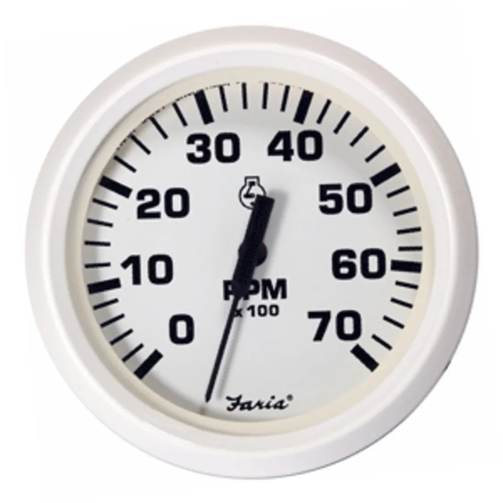 Faria Beede Instruments 33104 — Faria Dress White 4" Tachometer - 7000 RPM (Gas) (All Outboards)