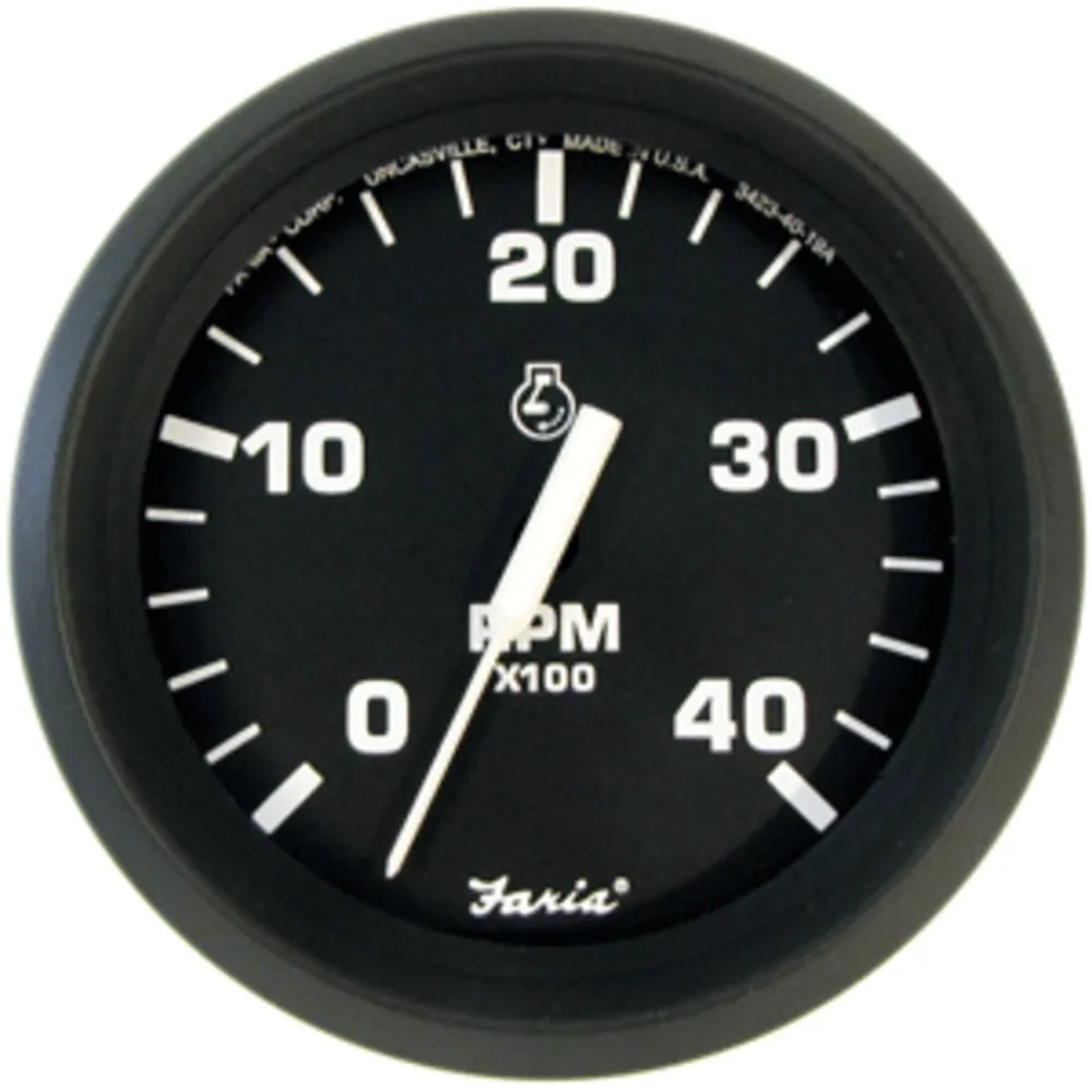 Faria Beede Instruments 32842 — Faria Euro Black 4" Tachometer - 4000 RPM (Diesel) (Mechanical Takeoff)