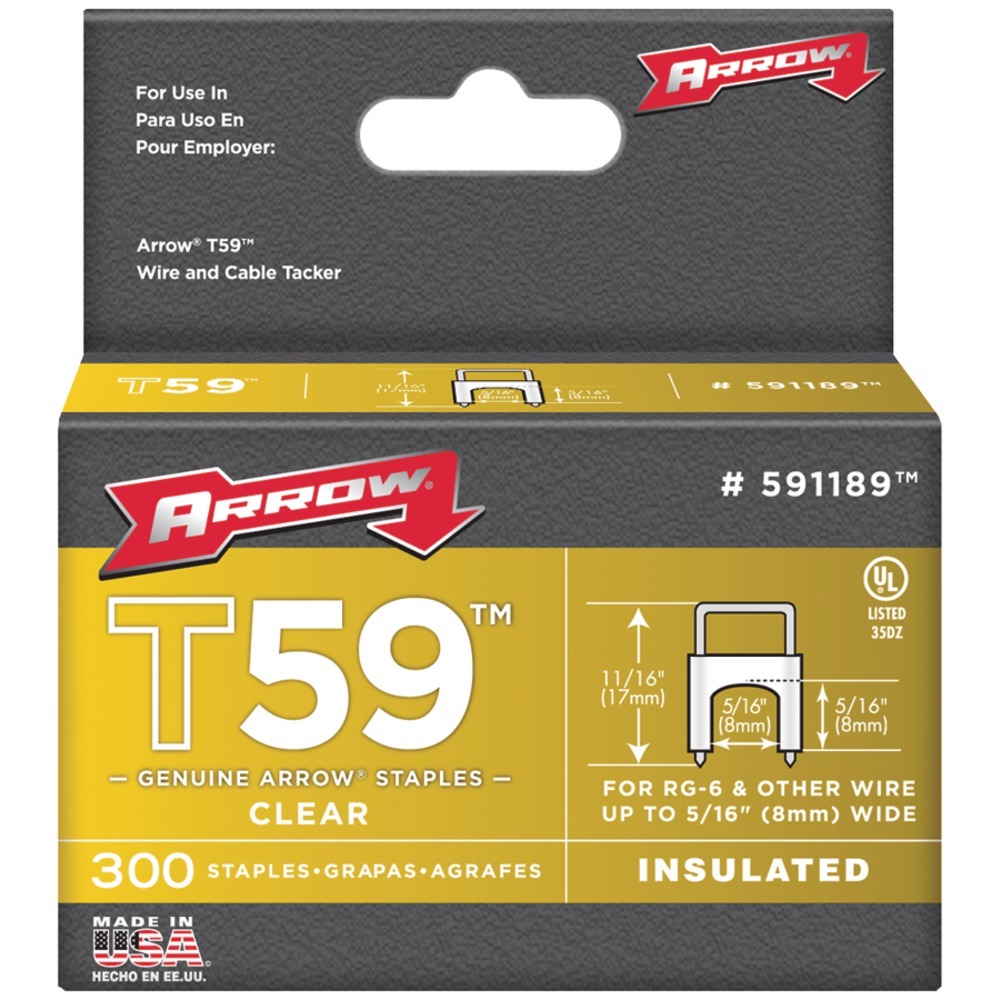 ARROW FASTENER RA1112 - Arrow Fastener Clear T59 Insulated Staples For Rg59 Quad &am