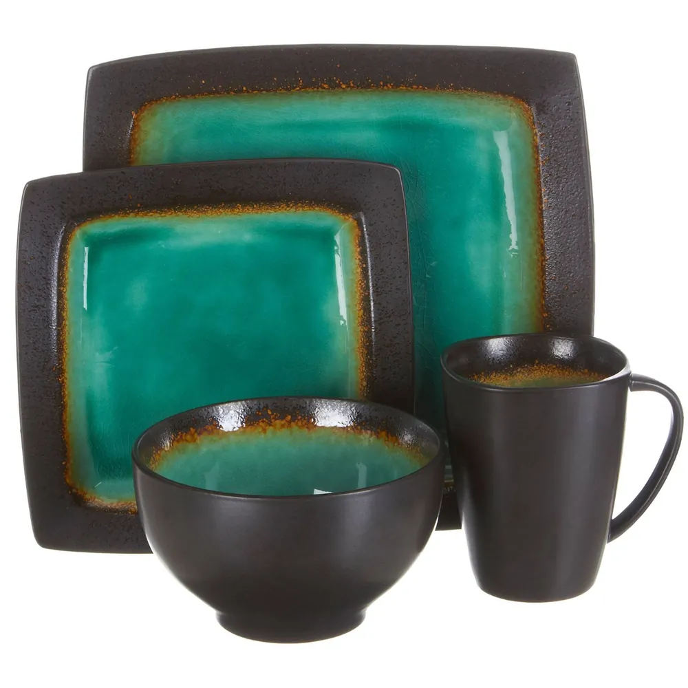 Gibson 91785.16 - Gibson Ocean Paradise 16 Piece Square Stoneware Dinnerware S