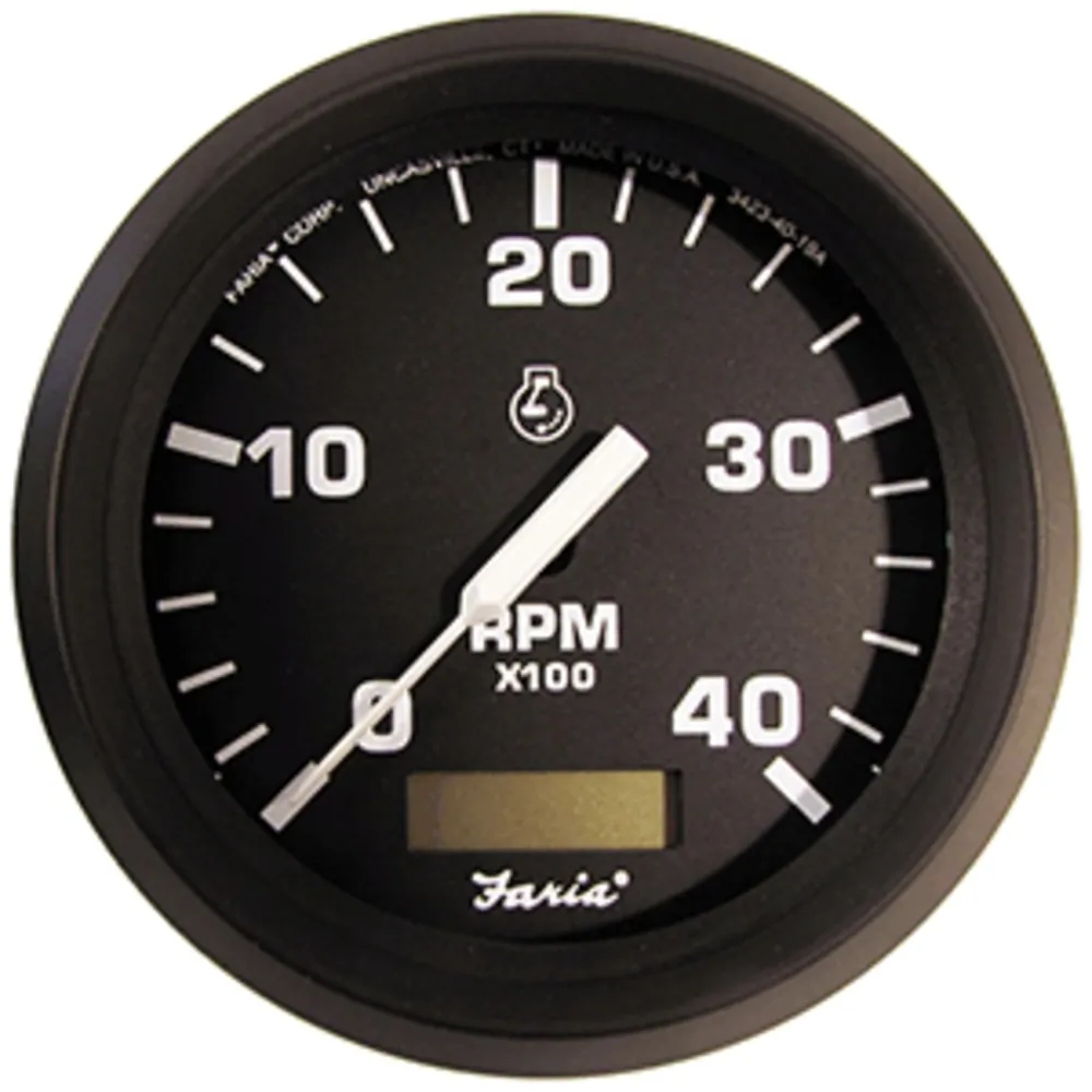 Faria Beede Instruments 32834 — Faria 4" Black Tachometer with Hourmeter for Diesel Engines