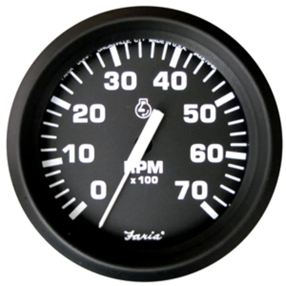 Faria Beede Instruments 32805 — Faria Euro Black 4" Tachometer - 7,000 RPM (Gas - All Outboard)